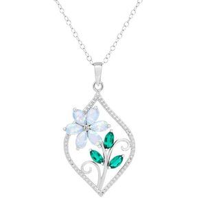 Sterling Silver Gemstone & Diamond Accent Flower Marquise Pendant